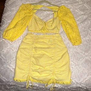Strangers & Lovers yellow mini skirt and crop top set- size S